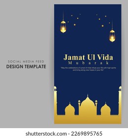 Vector illustration of Jamat Ul Vida social media story feed mockup template