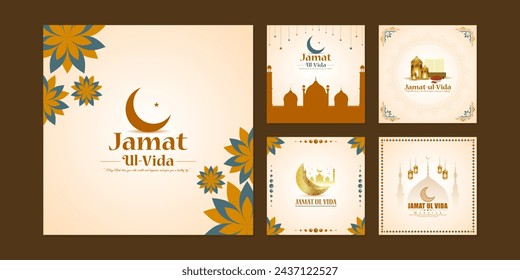 Vector illustration of Jamat Ul Vida social media feed set template