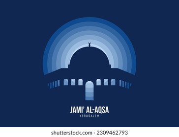 Vector illustration of Jami Al-aqsa. Illustration of famous statues and buildingsin moonlight, the color tone of the moonlight is based on the official flag of the country. Vector eps 10.
