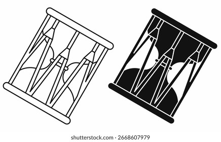 vector illustration of janggu icon set. also transliterated as janggo or changgo or seyogo with outline and silhouette. isolated white background.
