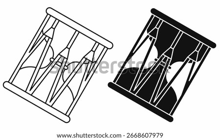 vector illustration of janggu icon set. also transliterated as janggo or changgo or seyogo with outline and silhouette. isolated white background.