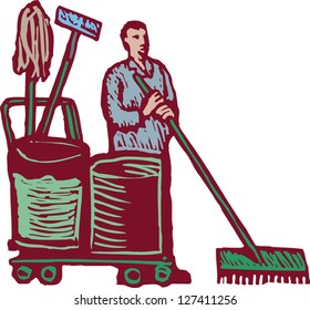 Vector illustration of janitor