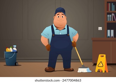 A vector illustration of Janitor Cleaning Service Working