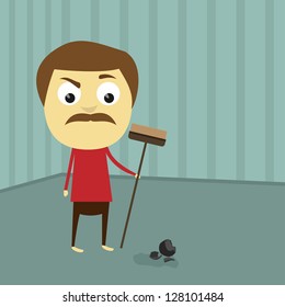 vector illustration with janitor debris mustache