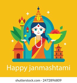 Vector illustration Janmashtami divine festival in India with devotional kirtan and aarti