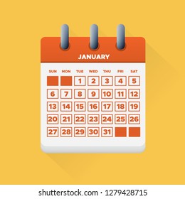 Vector illustration. January month for 2019 Calendar