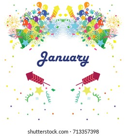 vector illustration for january month calendar page with symmetrical stylish seasonal symbols