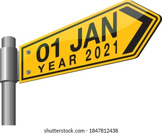 Vector illustration of January new year road sign. New Year is coming, wish you all the best as always in this coming new year.
