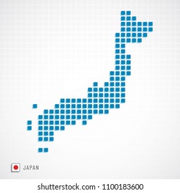 Vector illustration of Japan map dotted basic shape icons and flag