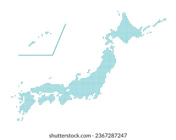 Ilustración vectorial del mapa de Japón (mapa dibujado con puntos cuadrados)