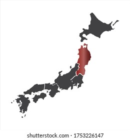 Vector Illustration of  japan map each region prefecture Tohoku, red mark with white background