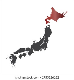 Vector Illustration of  japan map each region prefecture Hokkaido, red mark with white background
