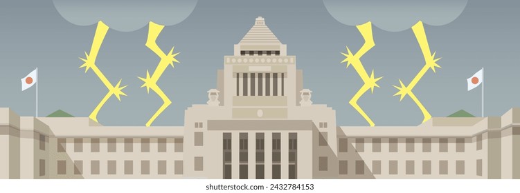 Vector illustration of Japan National Diet Building and lightning