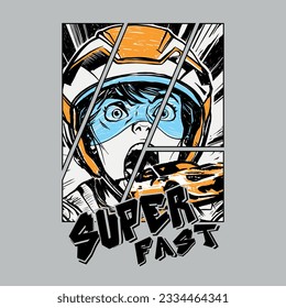 Vector illustration of Japan Racer comic book page elements. 