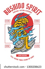 Vector illustration of japan tiger vintage tattoo art