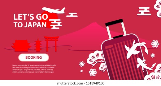 Vector illustration with Japan travel concept, Tour and travel advertising, Paper art, Digital craft style.