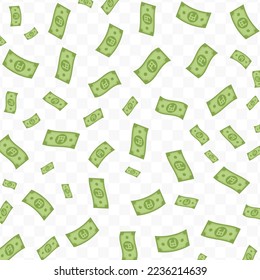 Vector illustration of Japan Yen currency. Flying green banknotes on a transparent background (PNG).