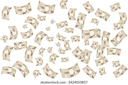 Vector illustration of Japanese 10,000 yen bills flying in the wind like confetti