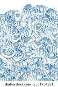 Vector illustration of Japanese blue wave pattern in hand drawn style