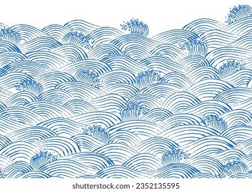 Vector illustration of Japanese blue wave pattern in hand drawn style