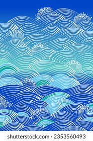 Vector illustration of Japanese blue wave pattern in hand drawn style
