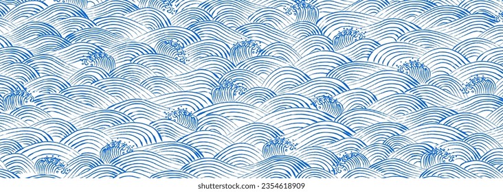 Vector illustration of Japanese blue wave pattern in hand drawn style