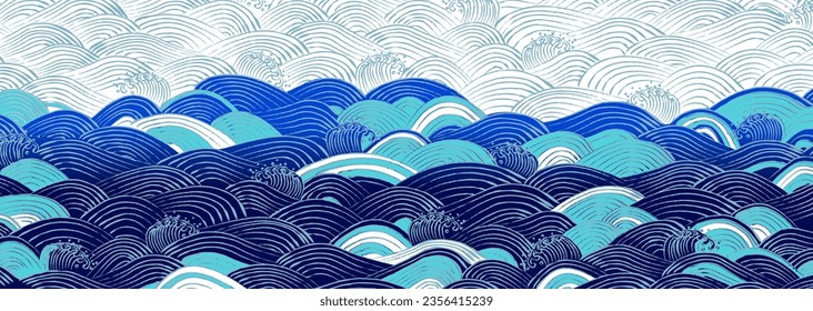 Vector illustration of Japanese blue wave pattern in hand drawn style