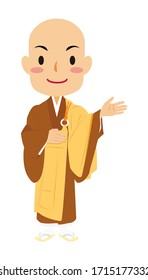 Vector illustration of Japanese Buddhist monk raising left hand in formal dress. Buddha. Spiritual. Buddhism.