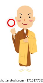 Vector illustration of Japanese Buddhist monk raising a correct plate in formal dress. Buddha. Spiritual. Buddhism.