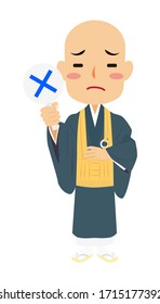 Vector illustration of Japanese buddhist monk raising a incorrect plate. Buddha. Spiritual. Buddhism.