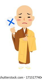 Vector illustration of Japanese Buddhist monk raising a incorrect plate in formal dress. Buddha. Spiritual. Buddhism.