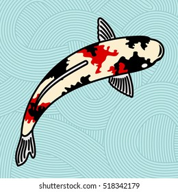 Vector illustration Japanese carps. Traditional Japanese symbol carps koi. Advertisements, signs, stickers, web banners, signage. On a blue background.