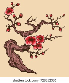 vector illustration of japanese cherry sakura flower tattoo style drawing