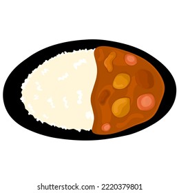 Vector illustration of Japanese curry rice with meat, potatoes and carrots on a white background. Japanese food on a plate. Great for sales logos and posters.