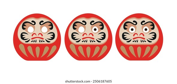 Ilustración vectorial del Daruma japonés,   Talismán de la buena suerte. Se dan para el Nuevo Año sin ojos, un ojo se pinta al establecer una meta y el otro se rellena cuando se logra. 