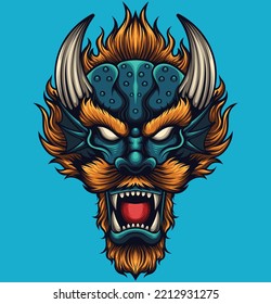 Vector illustration of japanese dragon head