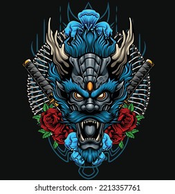 Vector illustration of japanese dragon head
