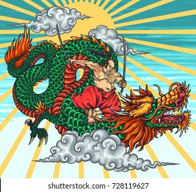 Vector Illustration of japanese dragon hero