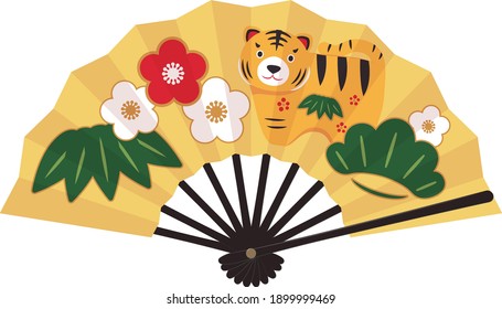 Vector illustration of japanese fan with a tiger motif