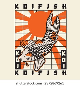 vector illustration of japanese fish painting, it can be use for shirt design or poster	
