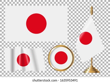 Vector illustration of japanese flag options. An isolated image of the flag of Japan.