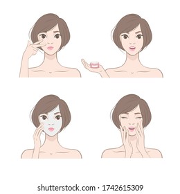 Vector illustration of a Japanese Girl doing skin care