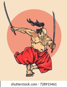 Vector Illustration of japanese hero