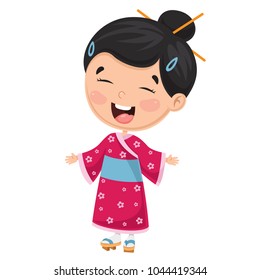 Vector Illustration Of Japanese Kid