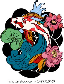 vector illustration of japanese koi fish tattoo style drawing.japan background.tattoo koi fish design.hand drawn outline koi fish and chinese doodle art.