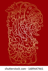 vector illustration of japanese koi fish tattoo style drawing.japan background.tattoo koi fish design. Japanese culture for printing on shirt and jacket on background.