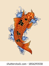 vector illustration of japanese koi fish in tattoo style 