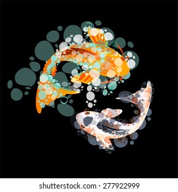 vector illustration of Japanese koi gold fish. can be used for poster, banner, wallpaper, tattoo. made in aquarelle style.