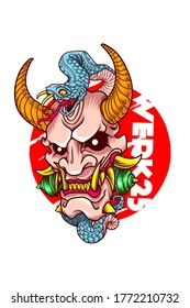 vector illustration of japanese mask with the snake. fit for tshirt design, etc