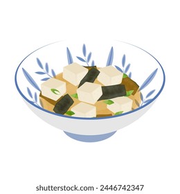 Vector illustration Japanese miso soup on a bowl